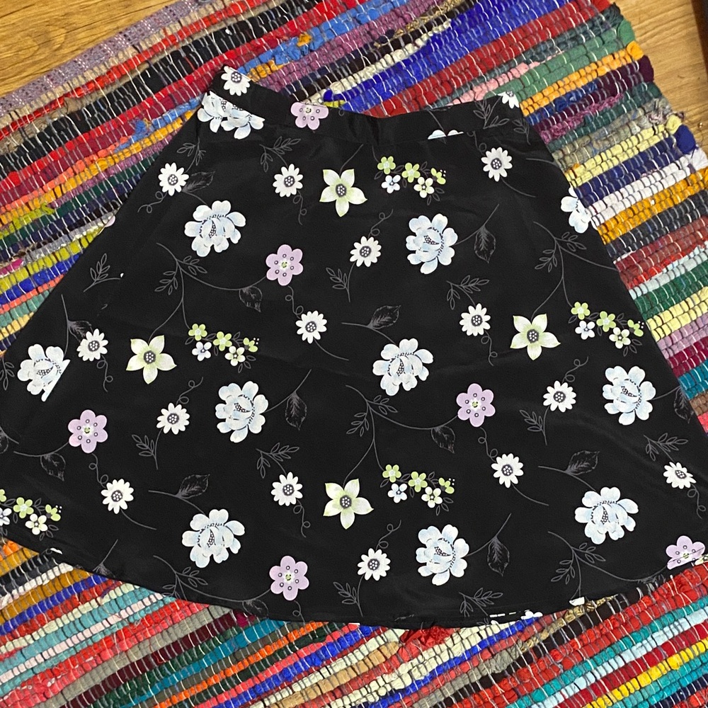 Fashion Bug Black Mini Skirt with White and Pink Floral Design